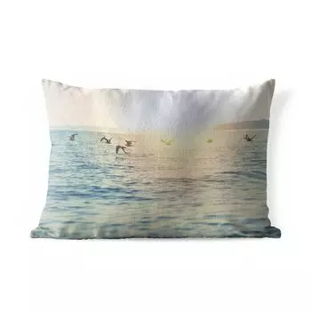 Подушка для улицы MuchoWow - море - чайка - солнце - 50x30 см - защита от атмосферных воздействий - подушка для отдыха - чехол на подушку - хлопчатобумажная ткань - декоративные чехлы на подушки, мультиколор