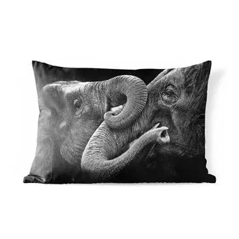 Подушка для улицы MuchoWow — Мягкие слоны в черно-белом цвете — 50x30 см — Устойчивость к атмосферным воздействиям — Подушка для отдыха — Чехол на подушку — Хлопчатобумажная ткань — Декоративные чехлы на подушки, мультиколор