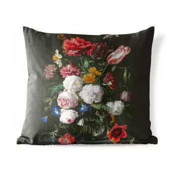 Подушка для улицы MuchoWow — Натюрморт с цветами в стеклянной вазе — картина Яна Давидса. de Heem - 40x40 см - защита от атмосферных воздействий - подушка для отдыха - чехол на подушку - хлопчатобумажная ткань - декоративные чехлы на подушки, му...