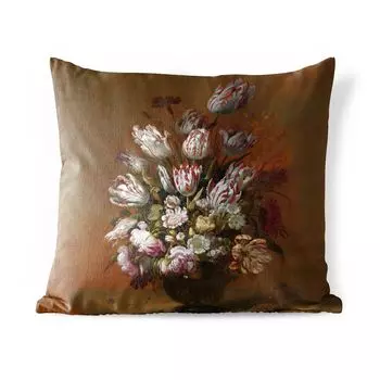 Подушка для улицы MuchoWow — Натюрморт с цветами — Картина Ханса Боллонье — 40x40 см — Устойчивость к атмосферным воздействиям — Подушка для отдыха — Чехол на подушку — Хлопчатобумажная ткань — Декоративные наволочки, мультиколор