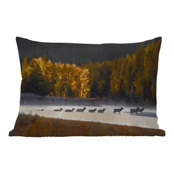 Подушка для улицы MuchoWow - олень - лес - река - 50x30 см - защита от атмосферных воздействий - подушка для отдыха - чехол на подушку - хлопчатобумажная ткань - декоративные чехлы на подушки, мультиколор