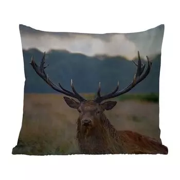 Подушка для улицы MuchoWow - олень - луг - рога - 40x40 см - защита от атмосферных воздействий - подушка для отдыха - чехол для подушки - хлопчатобумажная ткань - декоративные чехлы для подушек, мультиколор