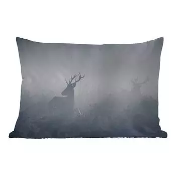 Подушка для улицы MuchoWow - олень - туман - лес - 50x30 см - защита от атмосферных воздействий - подушка для отдыха - чехол на подушку - хлопчатобумажная ткань - декоративные чехлы на подушки, мультиколор