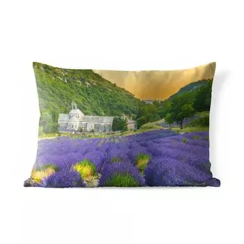 Подушка для улицы MuchoWow - оранжевое небо над долиной с цветами лаванды - 50x30 см - защита от атмосферных воздействий - подушка для отдыха - чехол для подушки - хлопчатобумажная ткань - декоративные чехлы для подушек, мультиколор