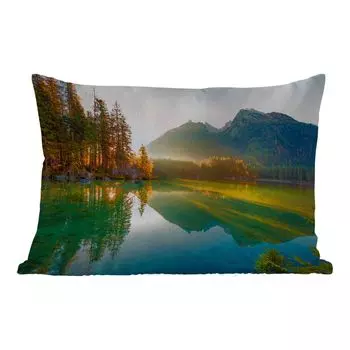 Подушка для улицы MuchoWow - озеро - лес - горы - природа - солнце - пейзаж - 50x30 см - защита от атмосферных воздействий - подушка для отдыха - чехол для подушки - хлопчатобумажная ткань - декоративные наволочки, мультиколор