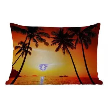 Подушка для улицы MuchoWow - Пальма - Закат - Пляж - Оранжевый - Тропический - 50x30 см - Устойчивость к атмосферным воздействиям - Подушка для отдыха - Чехол на подушку - Хлопчатобумажная ткань - Декоративные наволочки, мультиколор