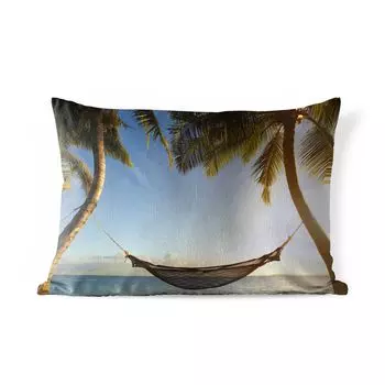 Подушка для улицы MuchoWow - пляж - гамак - пальмы - 50x30 см - защита от атмосферных воздействий - подушка для отдыха - чехол для подушки - хлопчатобумажная ткань - декоративные чехлы для подушек, мультиколор