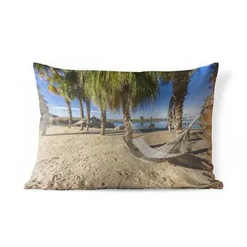 Подушка для улицы MuchoWow - Пляж - Гамак - Расслабляющий - 50x30 см - Защита от атмосферных воздействий - Подушка для отдыха - Чехол на подушку - Хлопчатобумажная ткань - Декоративные наволочки, мультиколор