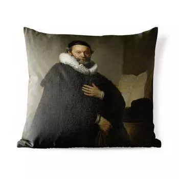 Подушка для улицы MuchoWow - Портрет Йоханнеса Втенбогерта - Рембрандт ван Рейн - 50x50 см - Устойчивость к атмосферным воздействиям - Подушка для отдыха - Чехол на подушку - Хлопчатобумажная ткань - Декоративные наволочки, мультиколор