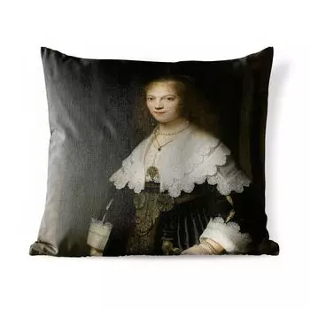 Подушка для улицы MuchoWow - Портрет Мэри Трэвел - Рембрандт ван Рейн - 40x40 см - Устойчивость к атмосферным воздействиям - Подушка для отдыха - Чехол на подушку - Хлопчатобумажная ткань - Декоративные наволочки, мультиколор