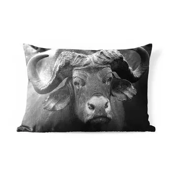 Подушка для улицы MuchoWow - Профиль животного Мыс буйвола в черно-белом цвете - 60x40 см - Устойчивость к атмосферным воздействиям - Подушка для отдыха - Чехлы для подушек - Декоративные чехлы для подушек - Декоративные чехлы для подушек, мульт...