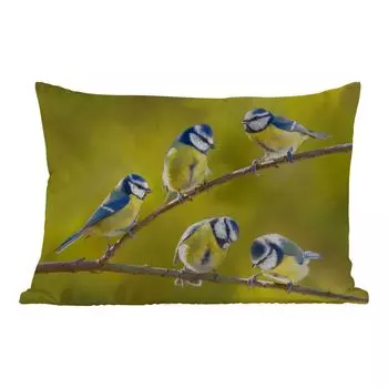 Подушка для улицы MuchoWow - птица - лазоревка - ветки - солнце - 50x30 см - защита от атмосферных воздействий - подушка для отдыха - чехол для подушки - хлопчатобумажная ткань - декоративные чехлы для подушек, мультиколор