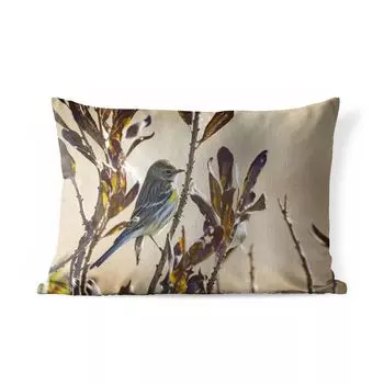 Подушка для улицы MuchoWow - птица между ветками с листьями - 50x30 см - защита от атмосферных воздействий - подушка для отдыха - чехол на подушку - хлопчатобумажная ткань - декоративные чехлы на подушки, мультиколор