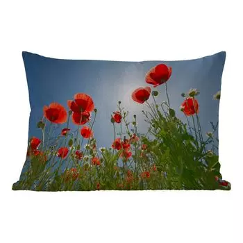 Подушка для улицы MuchoWow - яркое солнце над маками в Испании - 50x30 см - защита от атмосферных воздействий - подушка для отдыха - чехол для подушки - хлопчатобумажная ткань - декоративные чехлы для подушек, мультиколор