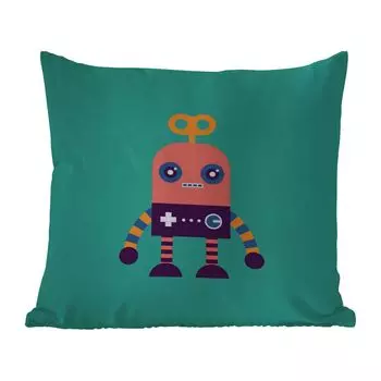 Подушка для улицы MuchoWow - Робот - Игрушка - Лицо - Розовый - Мальчики - Дети - 60x60 см - Устойчивость к атмосферным воздействиям - Подушка для отдыха - Чехлы для подушек - Декоративные чехлы для подушек - Декоративные чехлы для подушек, муль...