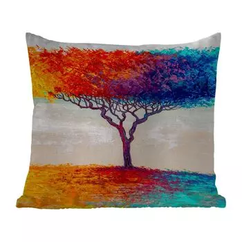 Подушка для улицы MuchoWow - роспись - масляная краска - дерево - радуга - 50x50 см - атмосферостойкая - подушка для отдыха - чехол для подушки - хлопчатобумажная ткань - декоративные чехлы для подушек, мультиколор