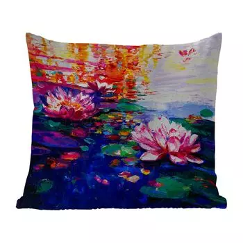 Подушка для улицы MuchoWow - роспись - водяная лилия - масляная краска - вода - 40x40 см - защита от атмосферных воздействий - подушка для отдыха - чехол для подушки - хлопчатобумажная ткань - декоративные чехлы для подушек, мультиколор
