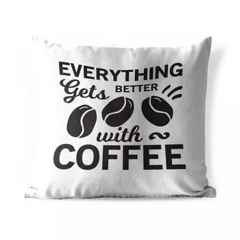 Подушка для улицы MuchoWow - с кофе все становится лучше - пословицы - цитаты - кофе - 50x50 см - защита от атмосферных воздействий - подушка для отдыха - чехол на подушку - хлопчатобумажная ткань - декоративные чехлы на подушки, мультиколор