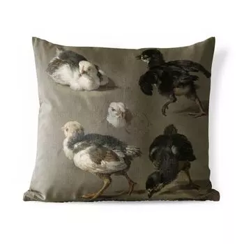 Подушка для улицы MuchoWow — Seven Chicks — Melchior d'Hondecoeter — 40x40 см — Защита от атмосферных воздействий — Подушка для отдыха — Чехол на подушку — Хлопчатобумажная ткань — Декоративные наволочки, мультиколор