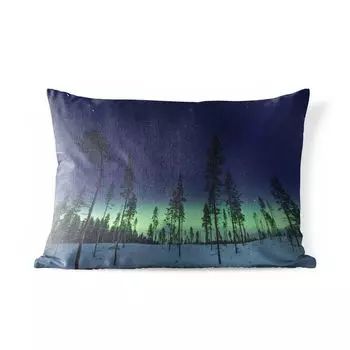 Подушка для улицы MuchoWow - Северное сияние - Снег - Деревья - Природа - Зеленый - 50x30 см - Устойчивость к атмосферным воздействиям - Подушка для отдыха - Чехол на подушку - Хлопчатобумажная ткань - Декоративные наволочки, мультиколор