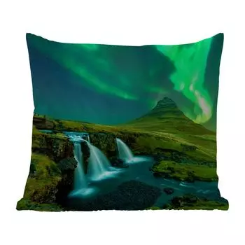 Подушка для улицы MuchoWow - Северное сияние - Водопад - Гора - Исландия - 60x60 см - Устойчивость к атмосферным воздействиям - Подушка для отдыха - Чехлы для подушек - Декоративные чехлы для подушек - Декоративные чехлы для подушек, мультиколор