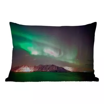 Подушка для улицы MuchoWow - Северное сияние - Зеленый - Остров - Норвегия - 60x40 см - Устойчивость к атмосферным воздействиям - Подушка для отдыха - Чехлы для подушек - Декоративные чехлы для подушек - Декоративные чехлы для подушек, мультикол...