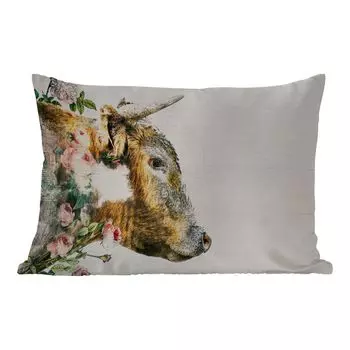 Подушка для улицы MuchoWow - Шотландский горец - Корова - Розы - Розовый - 50x30 см - Устойчивость к атмосферным воздействиям - Подушка для отдыха - Чехол на подушку - Хлопчатобумажная ткань - Декоративные наволочки, мультиколор