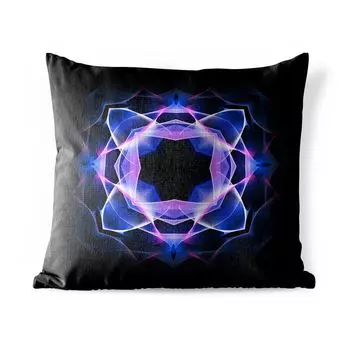 Подушка для улицы MuchoWow — Синяя неоновая мандала с калейдоскопическим узором на черном — 40x40 см — Устойчивость к атмосферным воздействиям — Подушка для отдыха — Чехол на подушку — Хлопчатобумажная ткань — Декоративные наволочки, мультиколор