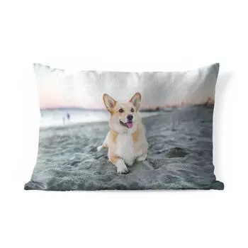 Подушка для улицы MuchoWow - Собака на пляже - 60x40 см - Устойчивость к атмосферным воздействиям - Подушка для отдыха - Чехлы для подушек - Декоративные чехлы для подушек - Декоративные чехлы для подушек, мультиколор