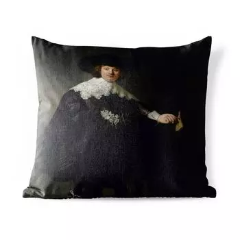Подушка для улицы MuchoWow - Свадебный портрет Мартена Сулманса - Картина Рембрандта ван Рейна - 40x40 см - Устойчивость к атмосферным воздействиям - Подушка для отдыха - Чехол на подушку - Хлопчатобумажная ткань - Декоративные наволочки, мульти...