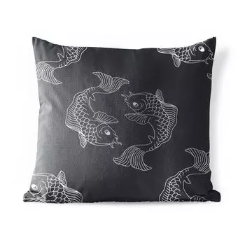 Подушка для улицы MuchoWow — Темное изображение рыбы в узоре — 50x50 см — Устойчивость к атмосферным воздействиям — Подушка для отдыха — Чехол на подушку — Хлопчатобумажная ткань — Декоративные наволочки, мультиколор