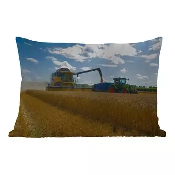 Подушка для улицы MuchoWow - трактор - ферма - деревенская жизнь - урожай - зерно - 50x30 см - защита от атмосферных воздействий - подушка для отдыха - чехол для подушки - хлопчатобумажная ткань - декоративные чехлы для подушек, мультиколор