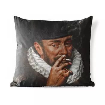 Подушка для улицы MuchoWow - Уильям Оранский - Адриан Томас - Шапка - 50x50 см - Устойчивость к атмосферным воздействиям - Подушка для отдыха - Чехол на подушку - Хлопчатобумажная ткань - Декоративные наволочки, мультиколор