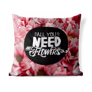 Подушка для улицы MuchoWow — Все, что вам нужно, это цветы» — Пословицы — Цитаты — 50x50 см — Устойчивость к атмосферным воздействиям — Подушка для отдыха — Чехол на подушку — Хлопчатобумажная ткань — Декоративные наволочки, мультиколор