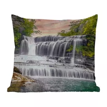 Подушка для улицы MuchoWow - водопад - вода - камни - растения - природа - 40x40 см - защита от атмосферных воздействий - подушка для отдыха - чехол для подушки - хлопчатобумажная ткань - декоративные чехлы для подушек, мультиколор
