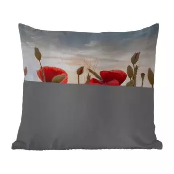 Подушка для улицы MuchoWow - Закат за красивыми маками - 45x45 см - Устойчивость к атмосферным воздействиям - Подушка для отдыха - Чехлы для подушек - Декоративные чехлы для подушек - Декоративные чехлы для подушек, мультиколор