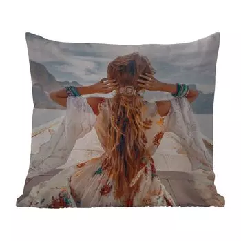 Подушка для улицы MuchoWow - Женщина - Лодка - Норвегия - Белый - Вода - Горы - 45x45 см - Устойчивость к атмосферным воздействиям - Подушки для отдыха - Чехлы для подушек - Декоративные чехлы для подушек - Декоративные чехлы для подушек, мульти...
