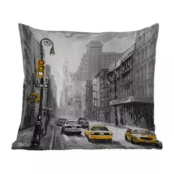 Подушка для улицы MuchoWow - живопись - масляная краска - город - автомобиль - 40x40 см - защита от атмосферных воздействий - подушка для отдыха - чехол для подушки - хлопчатобумажная ткань - декоративные чехлы для подушек, мультиколор