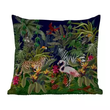 Подушка для улицы MuchoWow - Животные джунглей - Природа - Мальчики - Девочки - Фламинго - Зебра - 50x50 см - Устойчивость к атмосферным воздействиям - Подушка для отдыха - Чехол на подушку - Хлопковая ткань - Декоративные наволочки, мультиколор