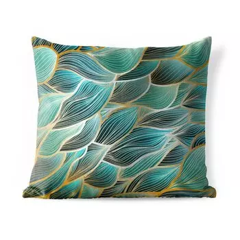 Подушка для улицы MuchoWow — Золотые волны на синем фоне — 40x40 см — Устойчивость к атмосферным воздействиям — Подушка для отдыха — Чехол на подушку — Хлопчатобумажная ткань — Декоративные наволочки, мультиколор