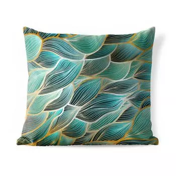 Подушка для улицы MuchoWow — Золотые волны на синем фоне — 45x45 см — Устойчивость к атмосферным воздействиям — Подушка для отдыха — Чехлы для подушек — Декоративные чехлы для подушек — Декоративные чехлы для подушек, мультиколор