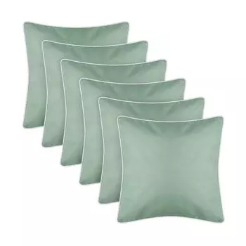 Подушка для улицы с окантовкой в упаковке из 6 шт. (45 x 45 см) мятно-зеленого цвета - декоративная подушка на молнии для сада - грязе- и водоотталкивающая - съемный чехол Bestlivings