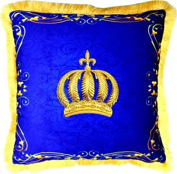 Подушка Harald Glckler Pomps от Casa Padrino - королевский синий / золотая корона со стразами - роскошная декоративная подушка в стиле барокко