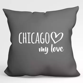 Подушка Huuraa Chicago my love декоративная наволочка без наполнителя размер 40 х 40 см стальной серый для всех поклонников Чикаго США идея подарка для друзей и семьи Hellweg Druckerei