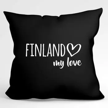 Подушка Huuraa Finland my love декоративная подушка с наполнителем размер 40х40см черный для всех любителей Финляндии идея подарка для друзей и семьи Hellweg Druckerei