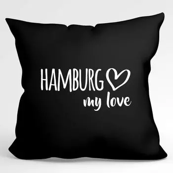 Подушка Huuraa Hamburg my love декоративная подушка с наполнителем размер 40x40см черный для всех любителей Гамбурга Германия идея подарка для друзей и семьи Hellweg Druckerei
