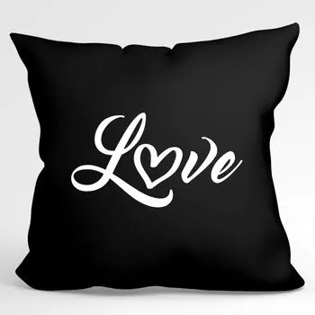 Подушка Huuraa Love Heart Декоративный чехол для подушки без наполнителя Размер 40 x 40 см Черный с мотивом для любимых Идея подарка для друзей и семьи Hellweg Druckerei