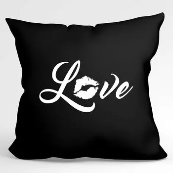 Подушка Huuraa Love Kiss Декоративный чехол на подушку без наполнителя Размер 40 x 40 см Черный с мотивом для любимых Идея подарка для друзей и семьи Hellweg Druckerei