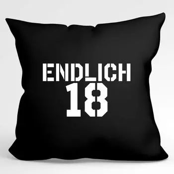Подушка Huuraa Наконец-то 18 Декоративная подушка с надписями и наполнителем Размер 40x40 см Черный для всех, как идея подарка на совершеннолетие для друзей и семьи Hellweg Druckerei
