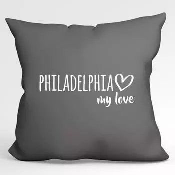 Подушка Huuraa Philadelphia my love, декоративный чехол на подушку без наполнителя, размер 40x40см, Steel Grey, для всех любителей Филадельфии, США, идея подарка для друзей и семьи Hellweg Druckerei